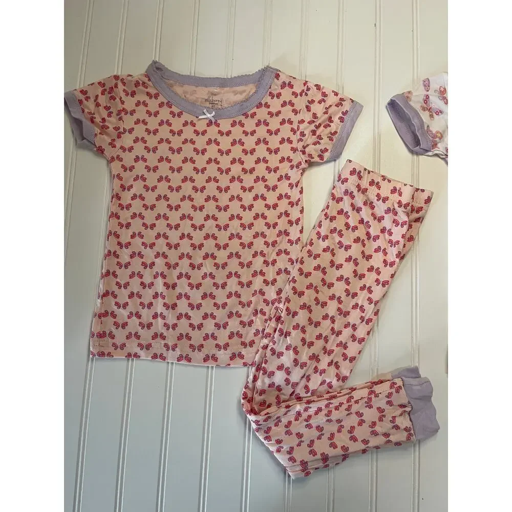 NWT Milkberry Bamboo 4 Piece Pajama Set Tops Bottoms - Size‎ Girl's 5T